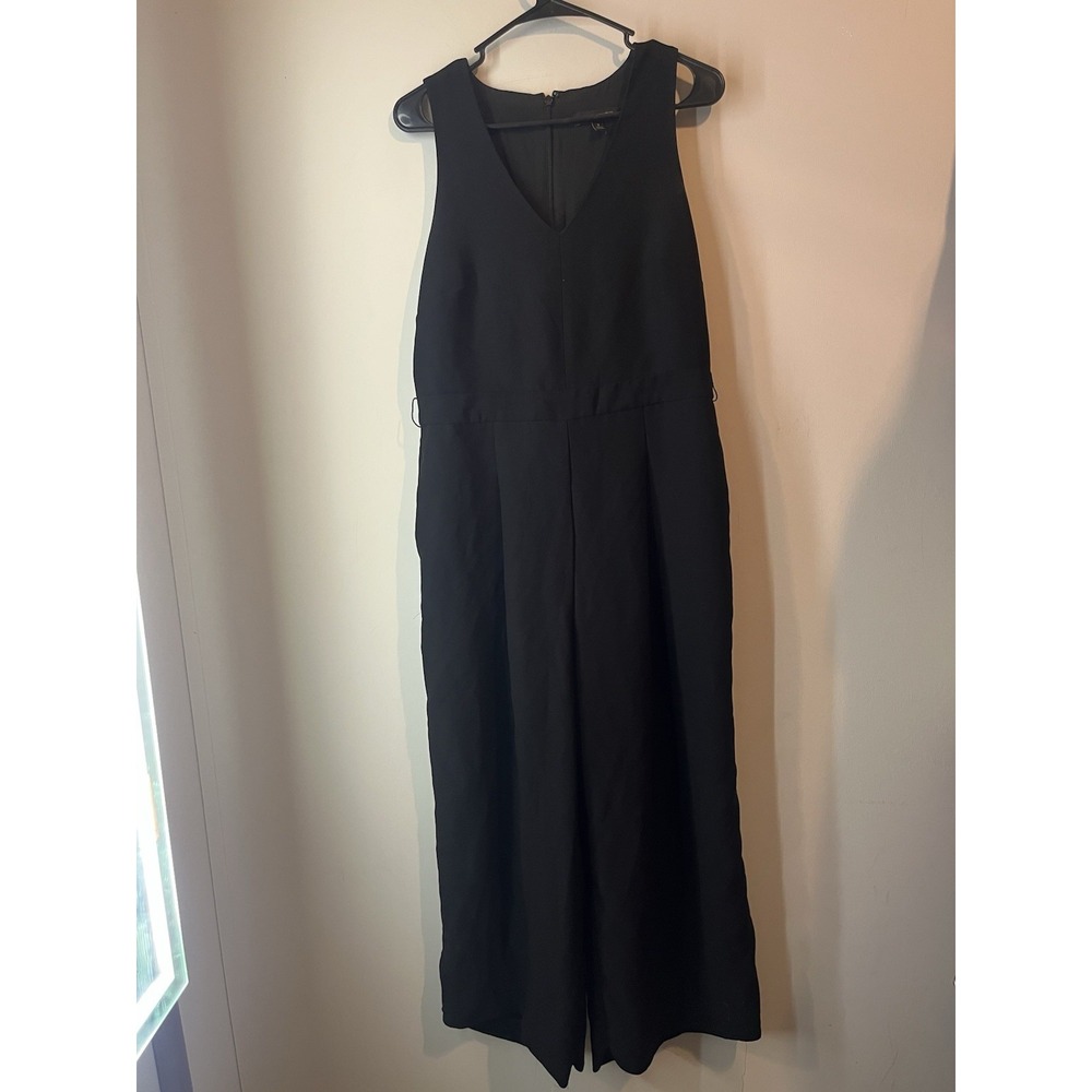 Banana Republic Sleeveless V Neck Pantsuit Jumper Black Size‎ 8 Pockets Wide Leg